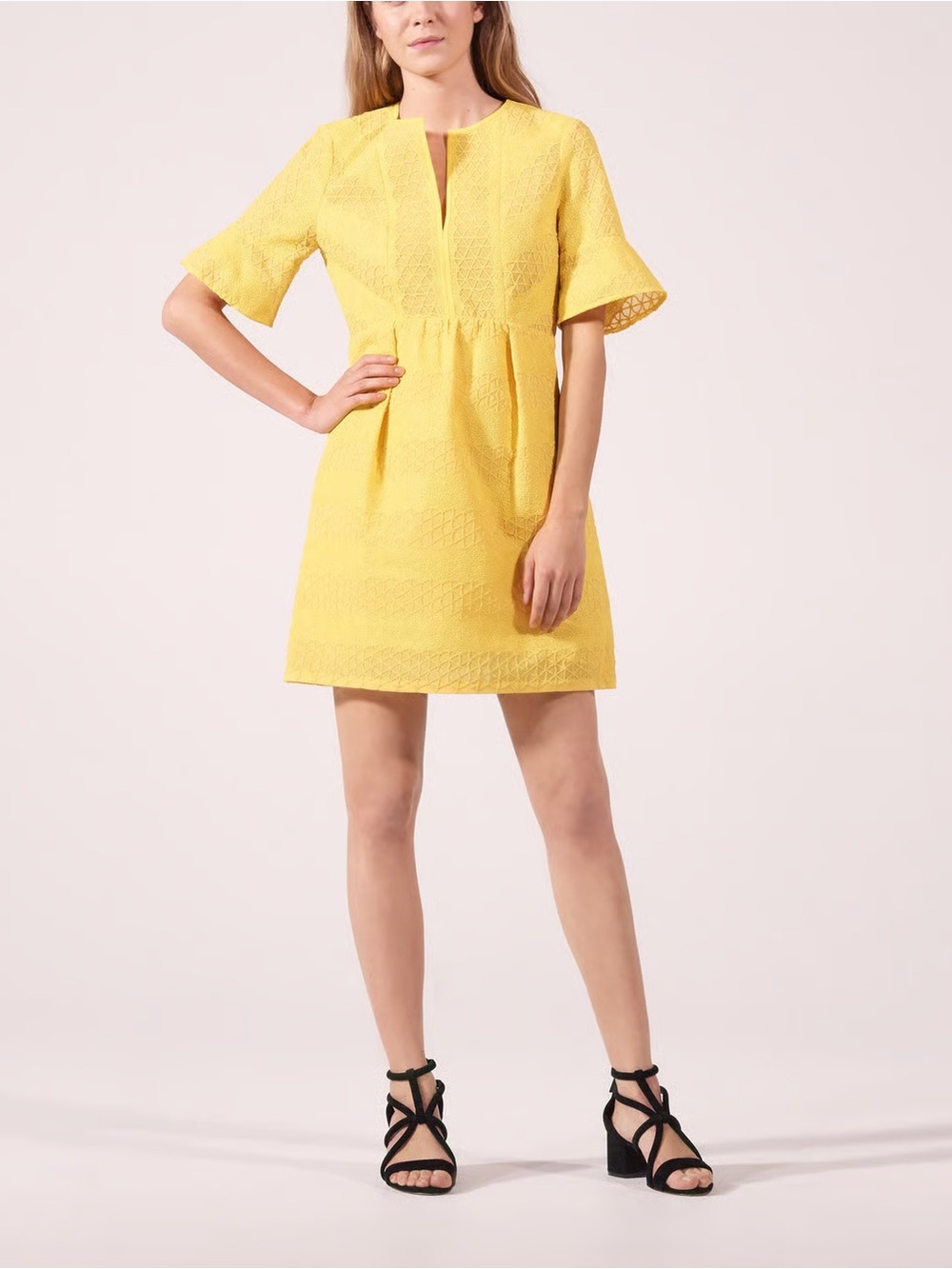 NEW Sandro Yellow Embroidered Mini Dress Size 1/S